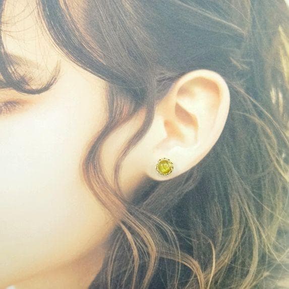 K18YG ゴールデンルチルクォーツ 7mm カボション 大粒 ピアス ゴールド