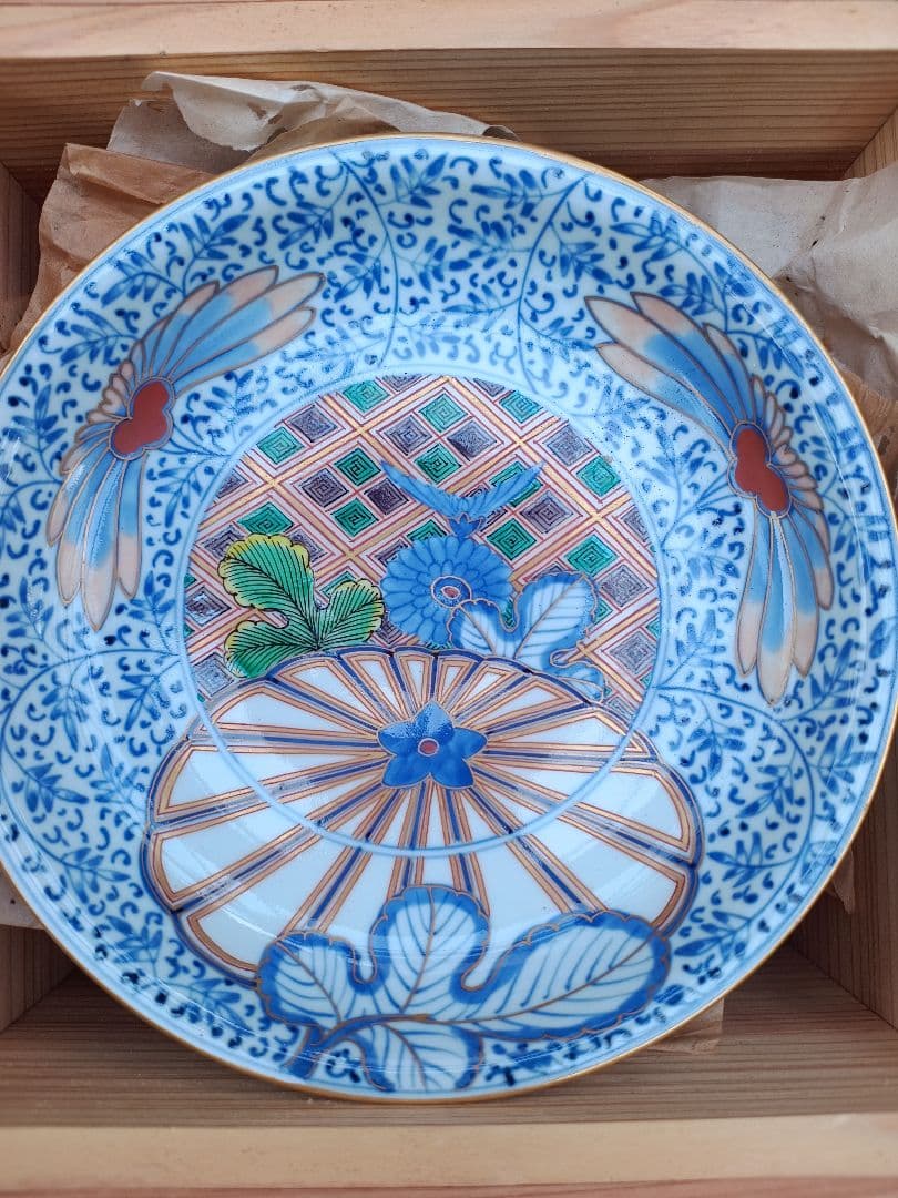 旧家蔵出し品　九谷焼　3枚　焼き物皿　角福　錦菊唐草　大皿