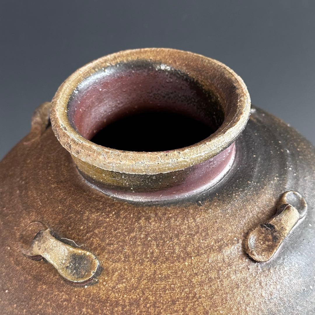 陶芸　備前焼　四耳壷　茶壷　伊勢崎卓　共箱　茶道具　現代陶芸　インテリア　鑑賞