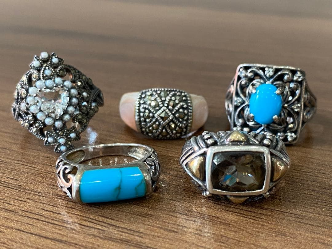 ボヘミアン　ターコイズ　シルバーリング　5点セット