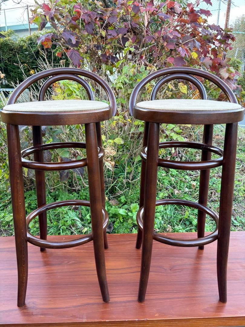 秋田木工　曲木カウンターチェア　ダークブラウン 木製スツールアーチ型背もたれ②