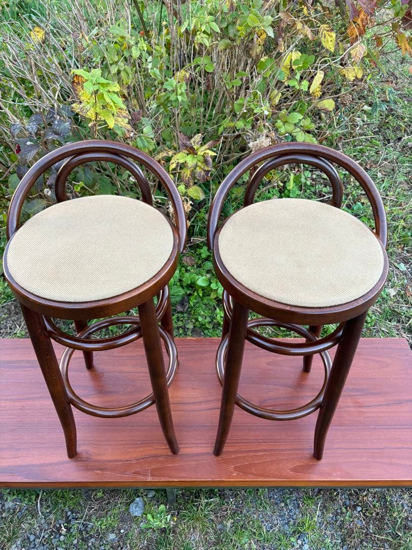 秋田木工　曲木カウンターチェア　ダークブラウン 木製スツールアーチ型背もたれ②