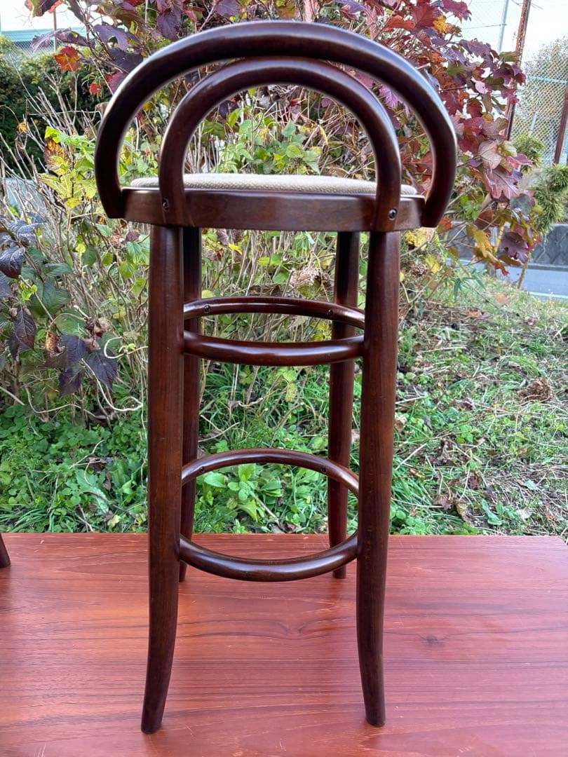 秋田木工　曲木カウンターチェア　ダークブラウン 木製スツールアーチ型背もたれ②