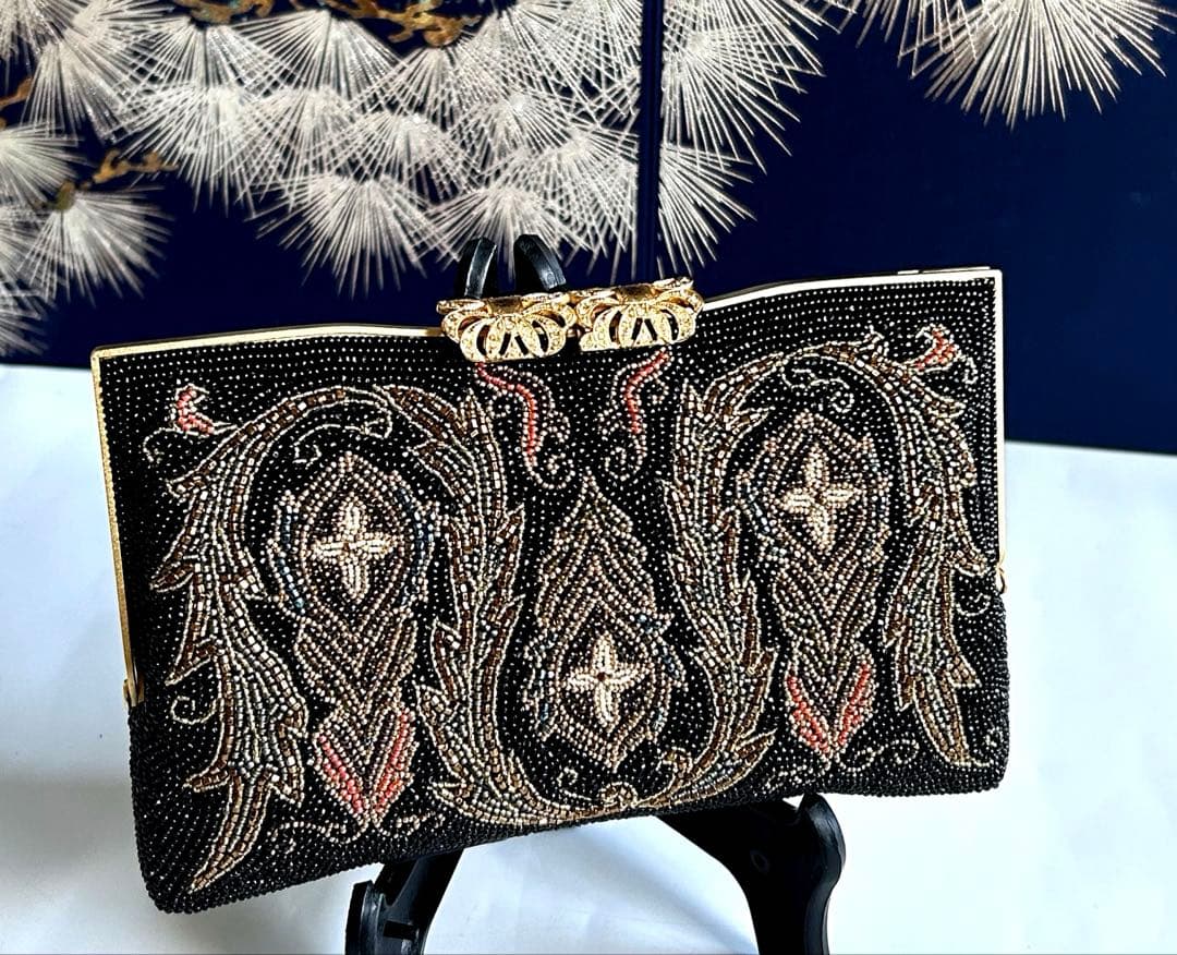 柏ビーズ フォーマルバッグ ビーズバッグ 刺繍　和装バッグ 冠婚葬祭 総ビーズ