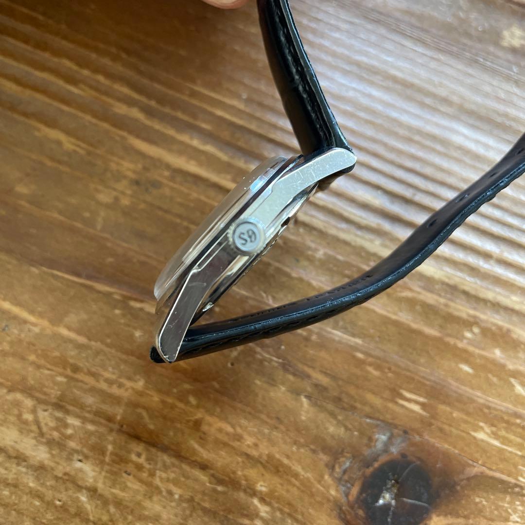 グランドセイコー セルフデータ 手巻きモデル 白文字盤 黒レザーベルト