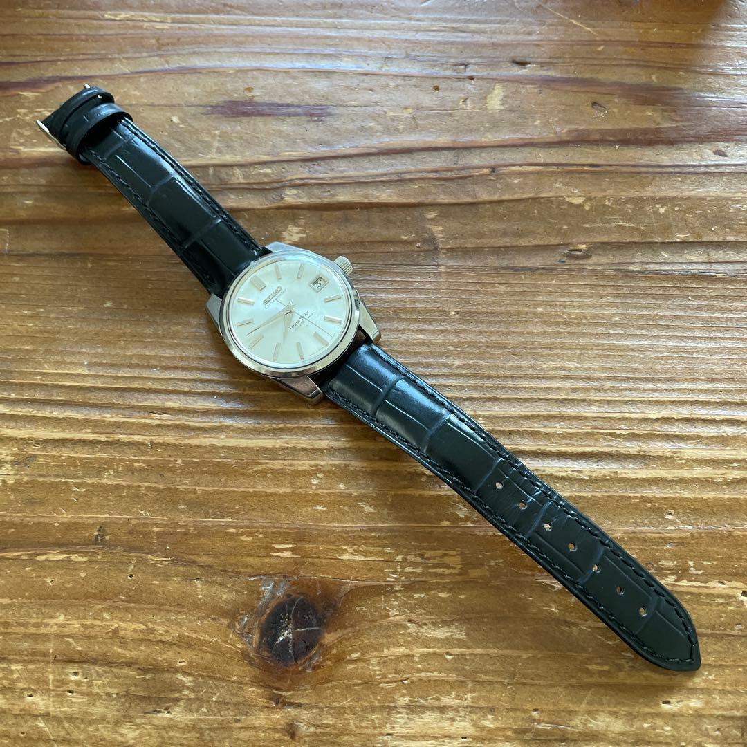 グランドセイコー セルフデータ 手巻きモデル 白文字盤 黒レザーベルト