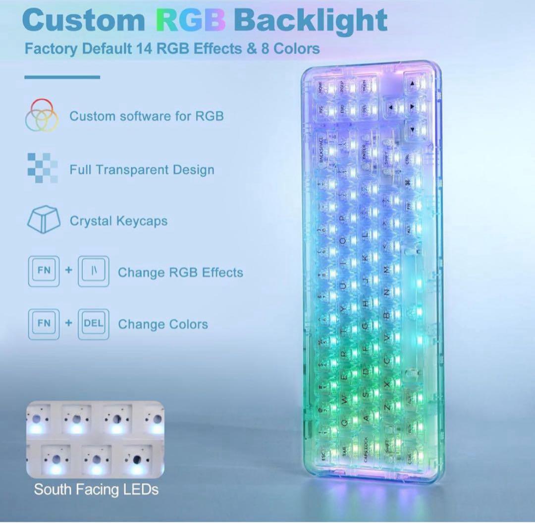 YUNZII X71 メカニカルゲーミングキーボード 透明キーキャップ