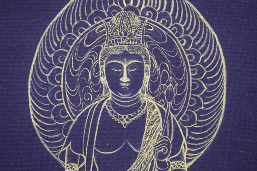 真作/秀（画）/清巌（賛）/観世音菩薩図/桐共箱付/布袋屋掛軸HE-528