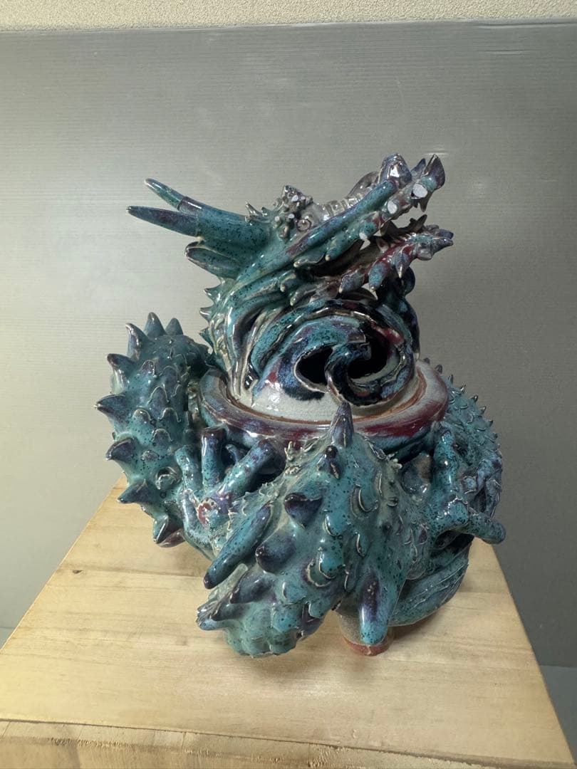 2470 上野焼 三代山岡徹山 香春徹山窯　龍型　香炉　時代物