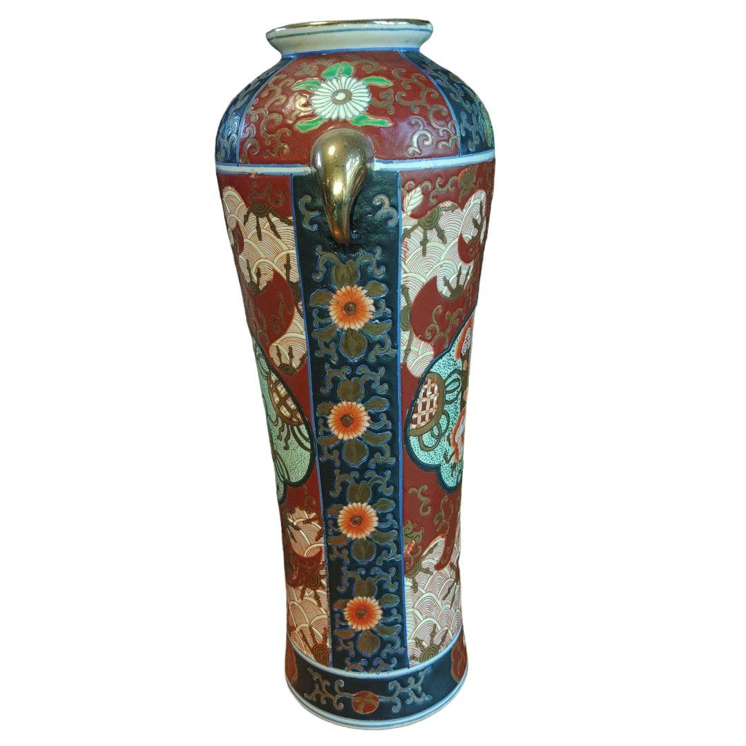 金彩草花文双耳花瓶　高さ36.5cm