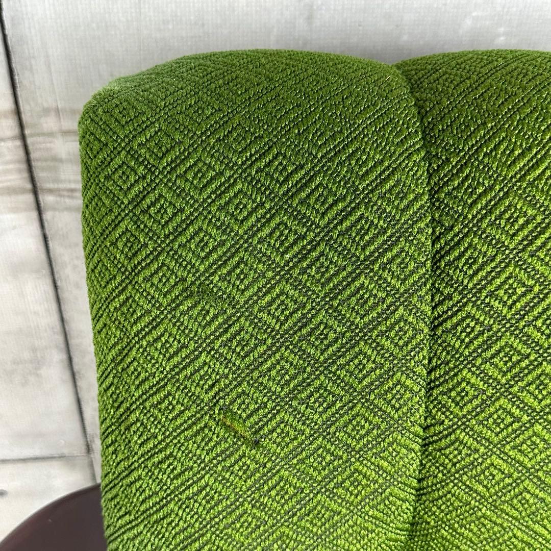 ✦70S✦ 昭和モダン 深緑ファブリック 木肘一人掛けチェア レトロ インテリア