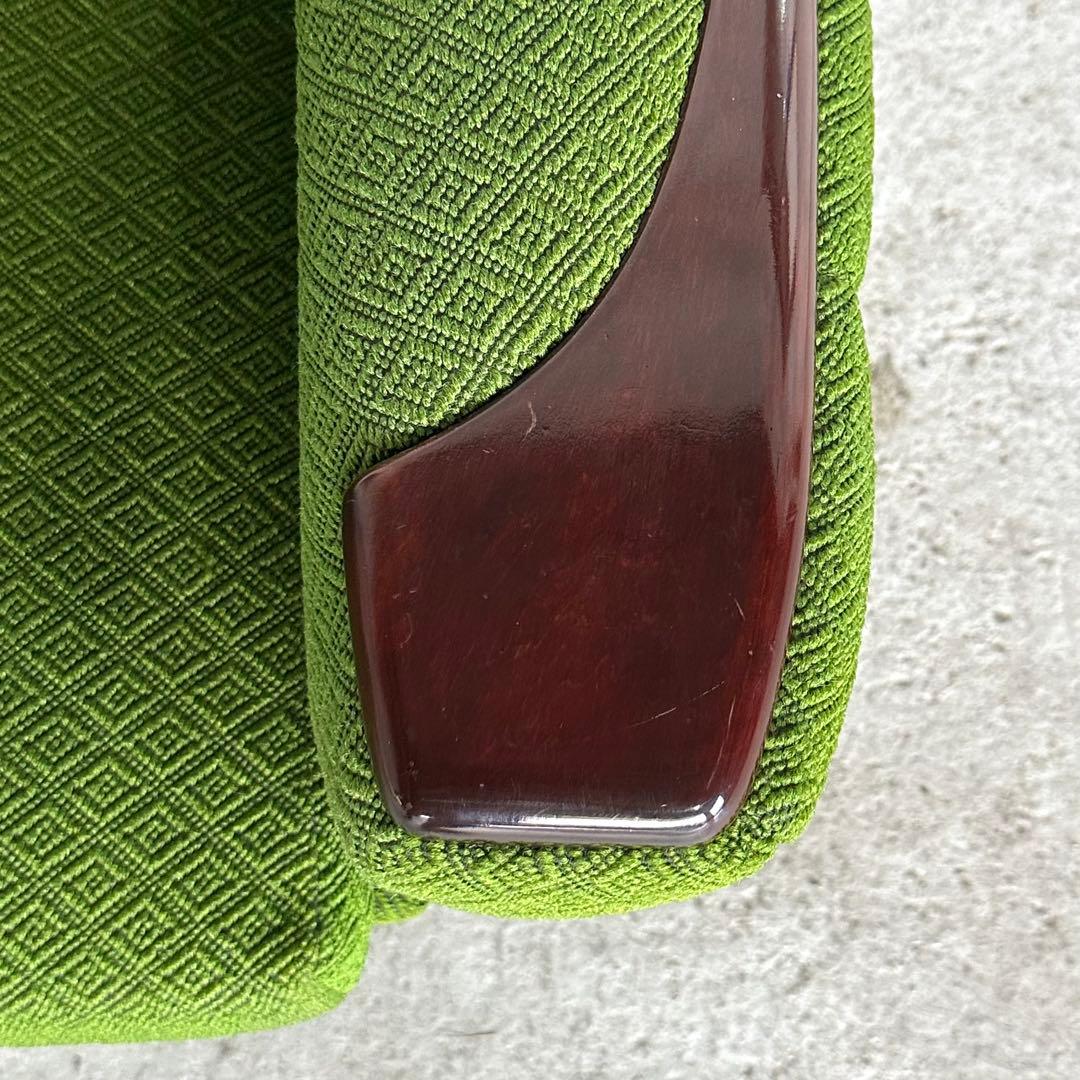 ✦70S✦ 昭和モダン 深緑ファブリック 木肘一人掛けチェア レトロ インテリア