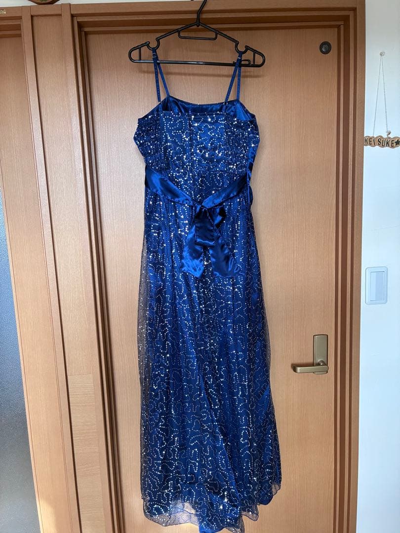 ネイビーブルー スリーブレス ロングドレス