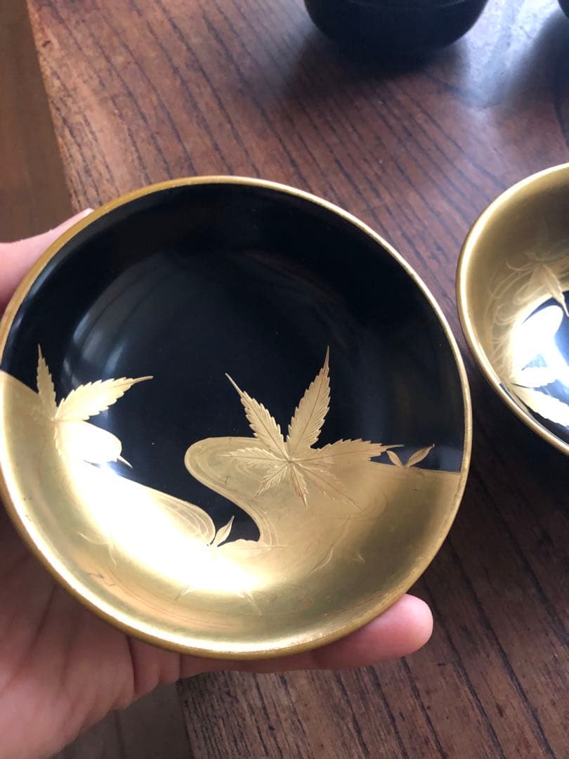 時代逸品！端正な金縁黒漆に極上竜田川蒔絵の映えるお椀2点（検京塗蒔絵椀