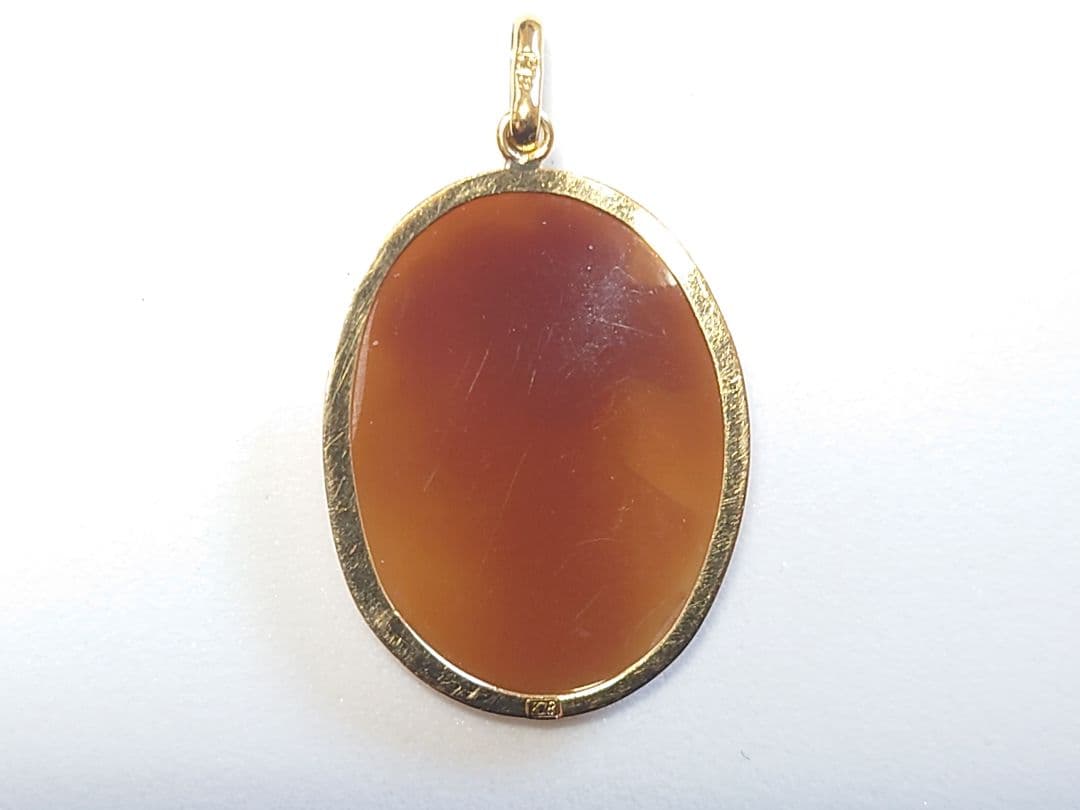 k18 カメオペンダント 女性の横顔 K18刻印