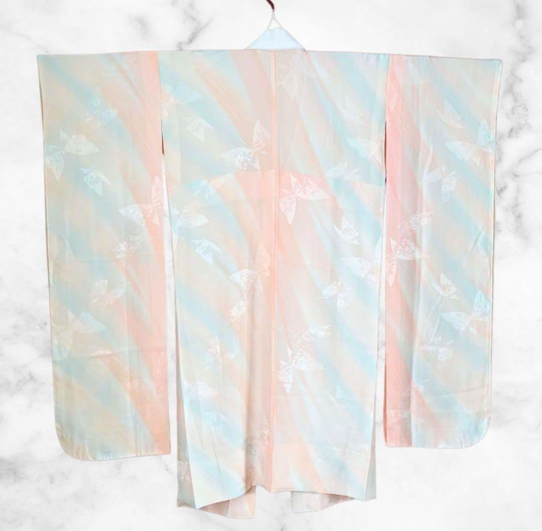 美品 振袖 フルセット 身丈155 正絹 刺繍衿 ネイビー 紺