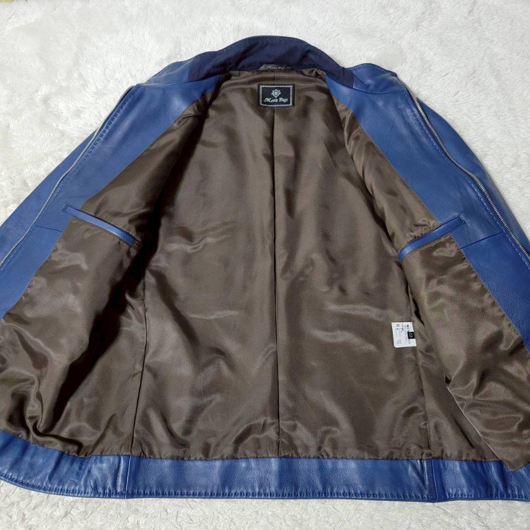 美品✨　MEN'S BIGI　シングルライダースジャケット　レザー　羊革　青　L