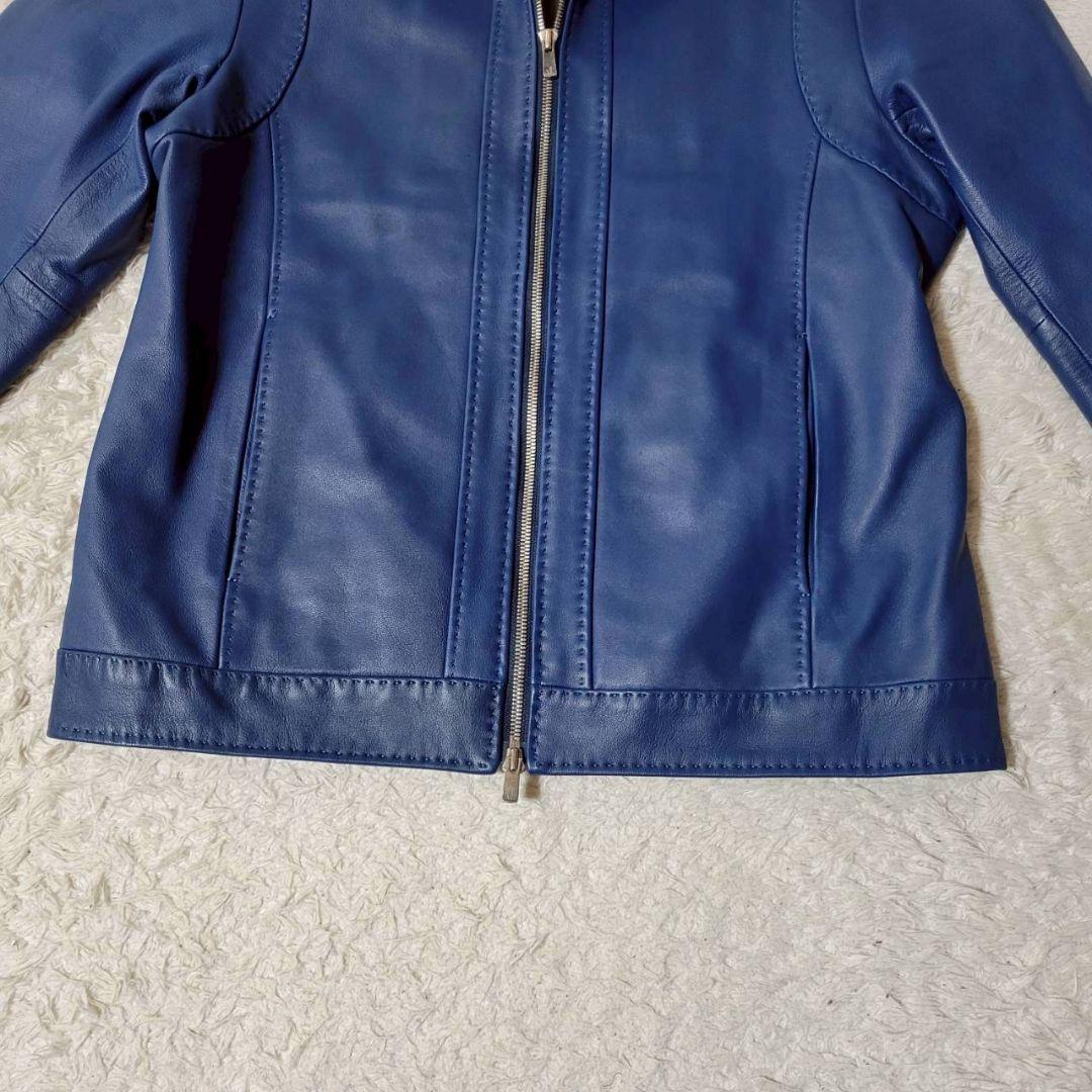 美品✨　MEN'S BIGI　シングルライダースジャケット　レザー　羊革　青　L