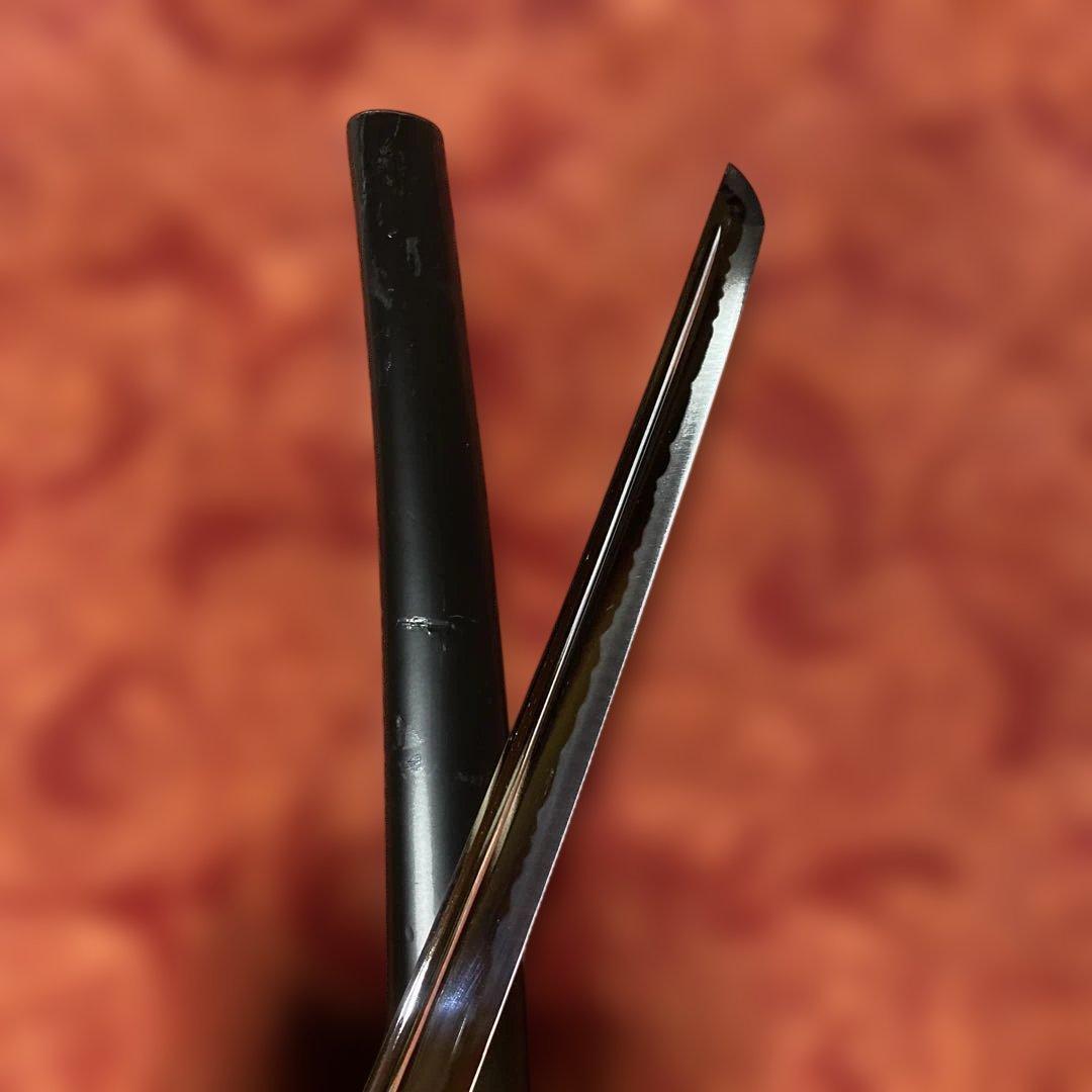 高級居合刀 黒柄 蓮根輪切透し丸鍔 黒呂鞘