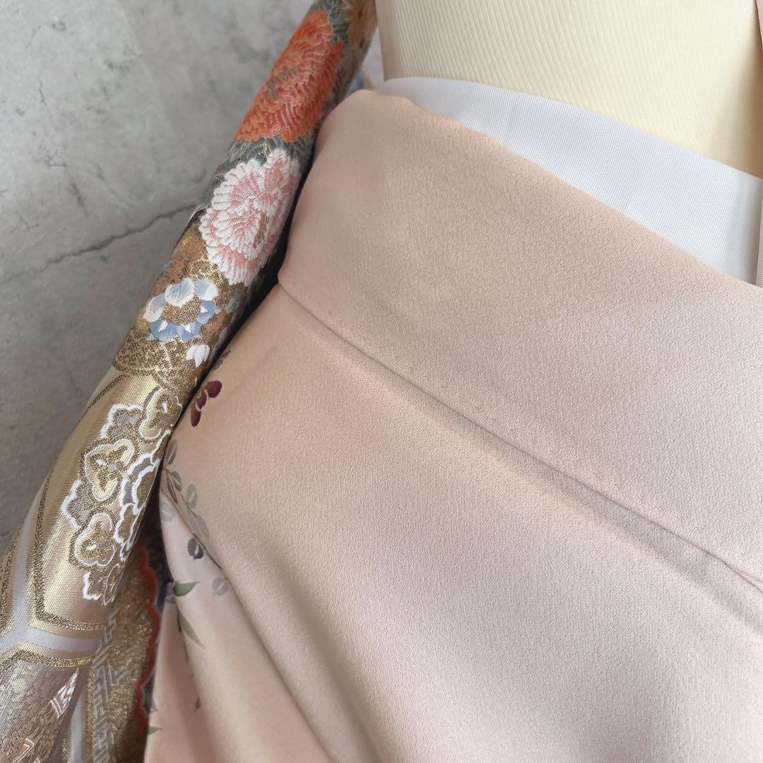 振袖フルセット　正絹　古典柄　難あり　ピンクベージュ　可愛い　m4