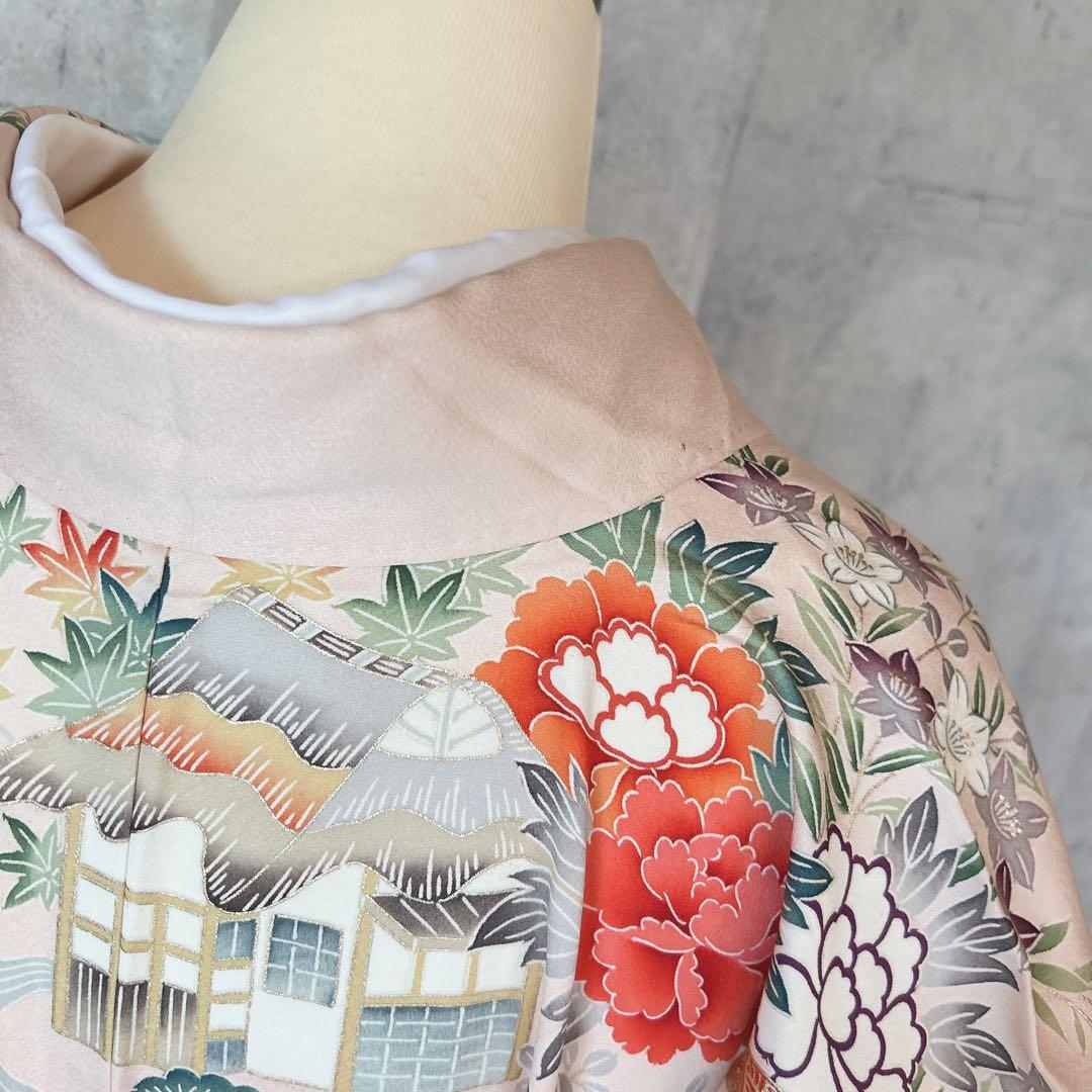 振袖フルセット　正絹　古典柄　難あり　ピンクベージュ　可愛い　m4