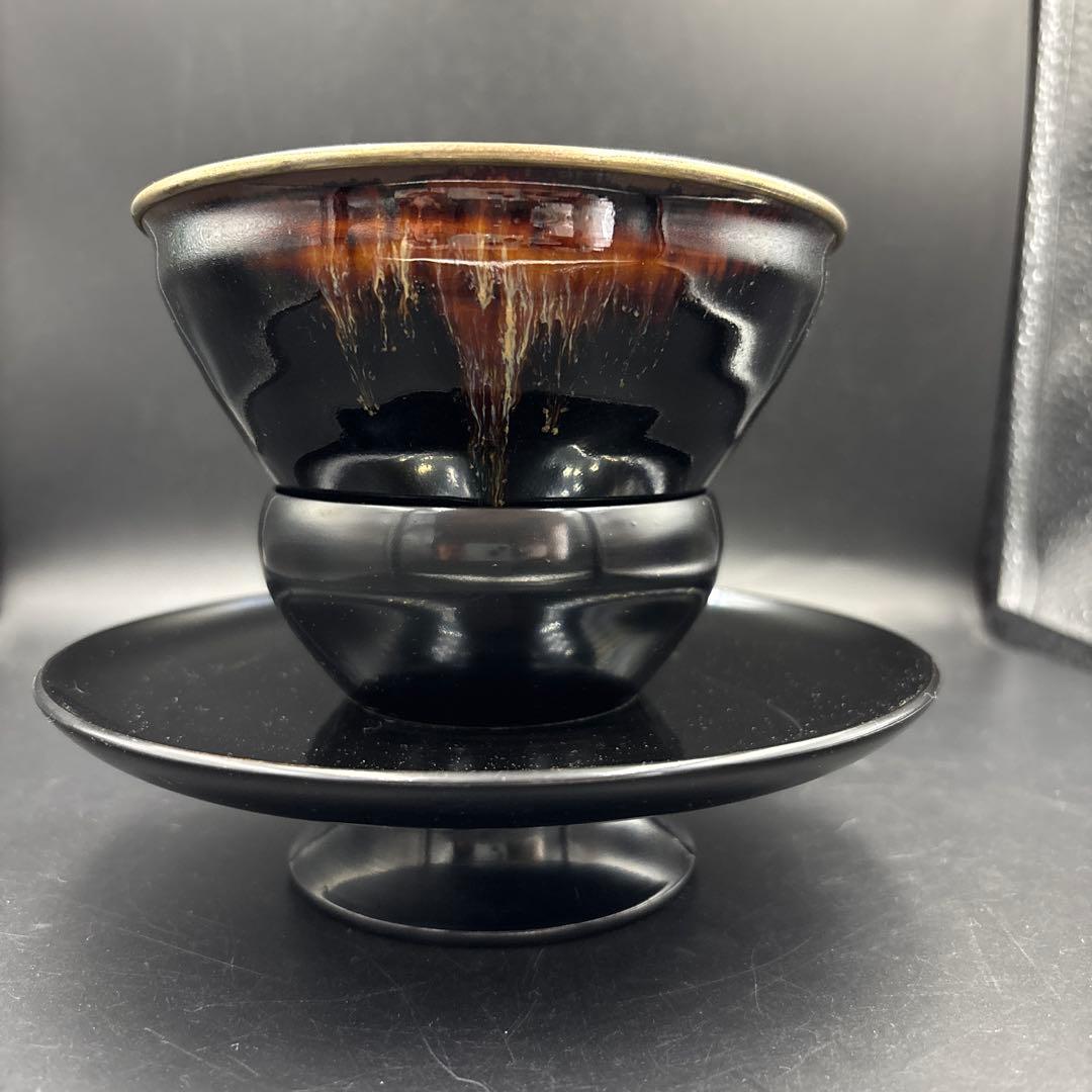 天目茶碗&黒漆天目台のセット　茶道具