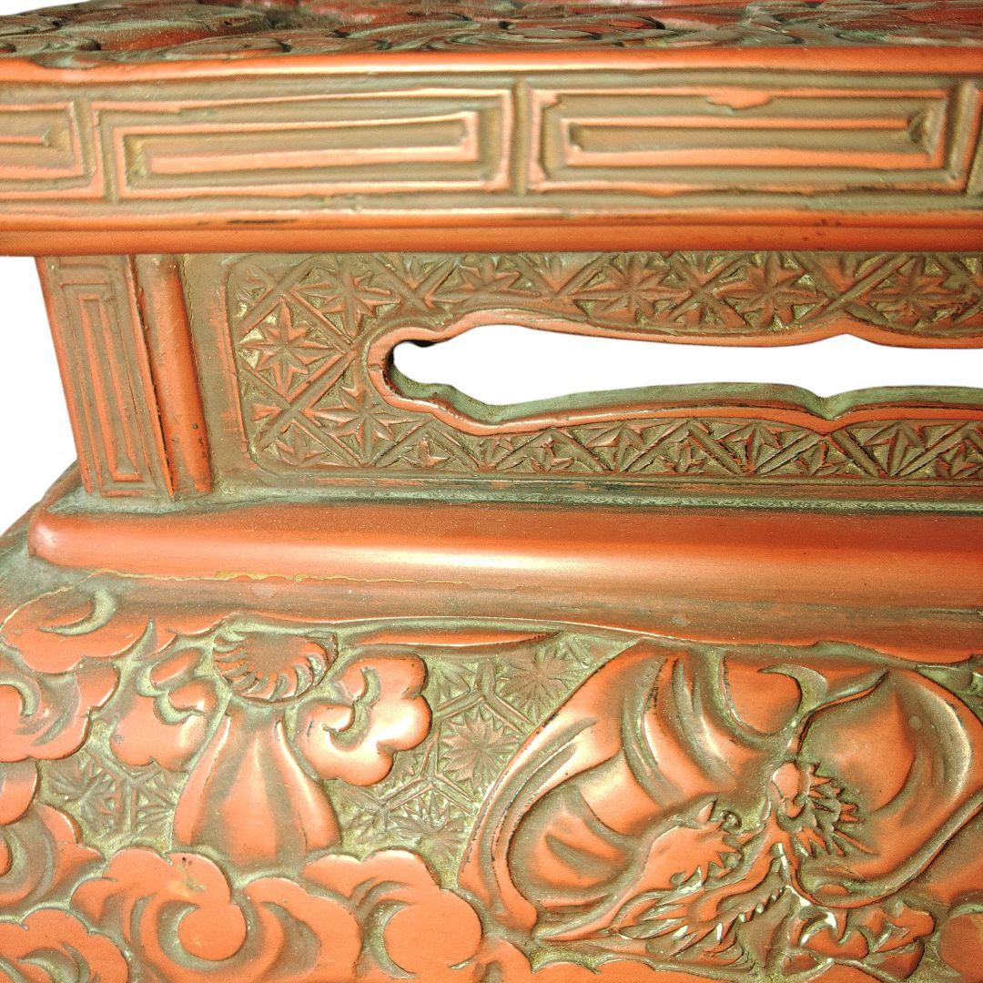 堆朱　草花文飾り台　古美術　伝統工芸　アンティーク