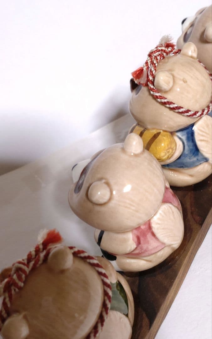 七福神たぬき ■ 七匹のたぬき 陶器製 置物 狸 昭和レトロ 日本 和風 伝統