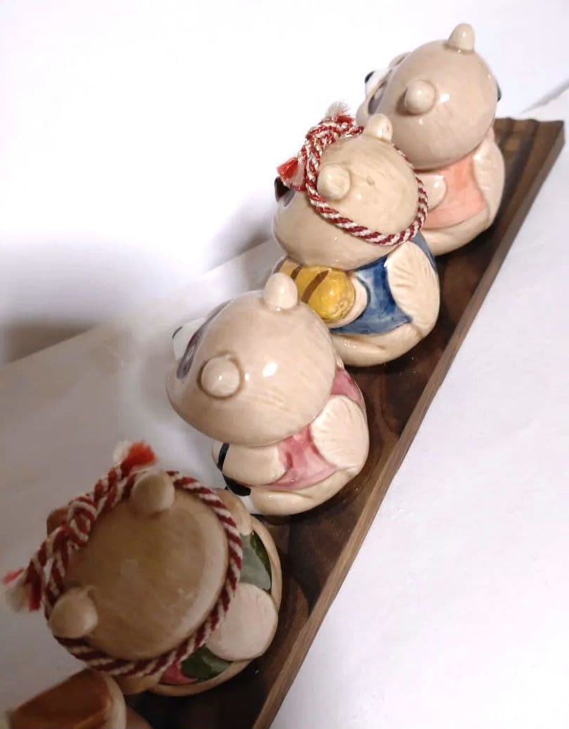 七福神たぬき ■ 七匹のたぬき 陶器製 置物 狸 昭和レトロ 日本 和風 伝統