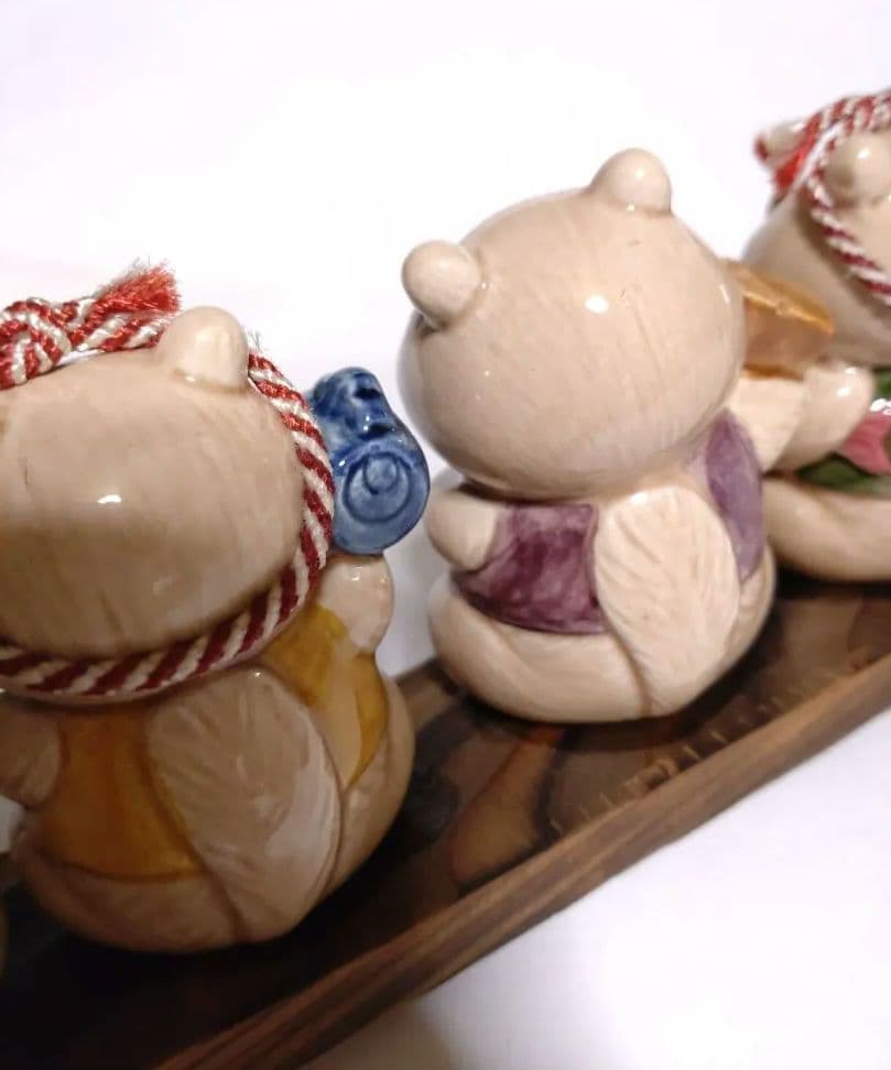 七福神たぬき ■ 七匹のたぬき 陶器製 置物 狸 昭和レトロ 日本 和風 伝統