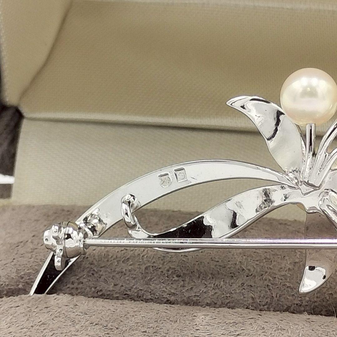 MIKIMOTO 真珠付 シルバー ブローチ 刻印あり 真珠 店舗にて洗浄済