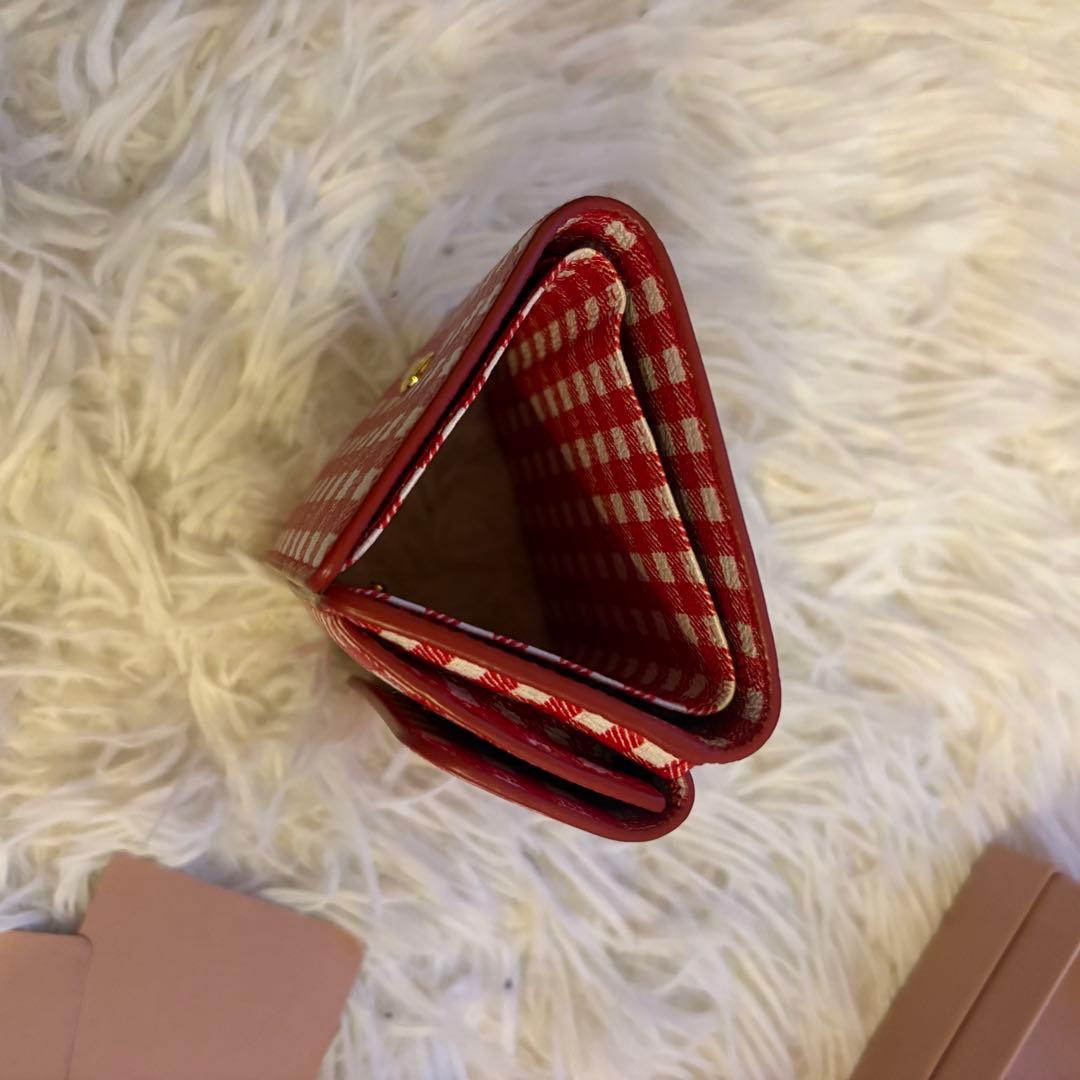 【希少】ミュウミュウ 三つ折財布 ギンガムチェック レッド