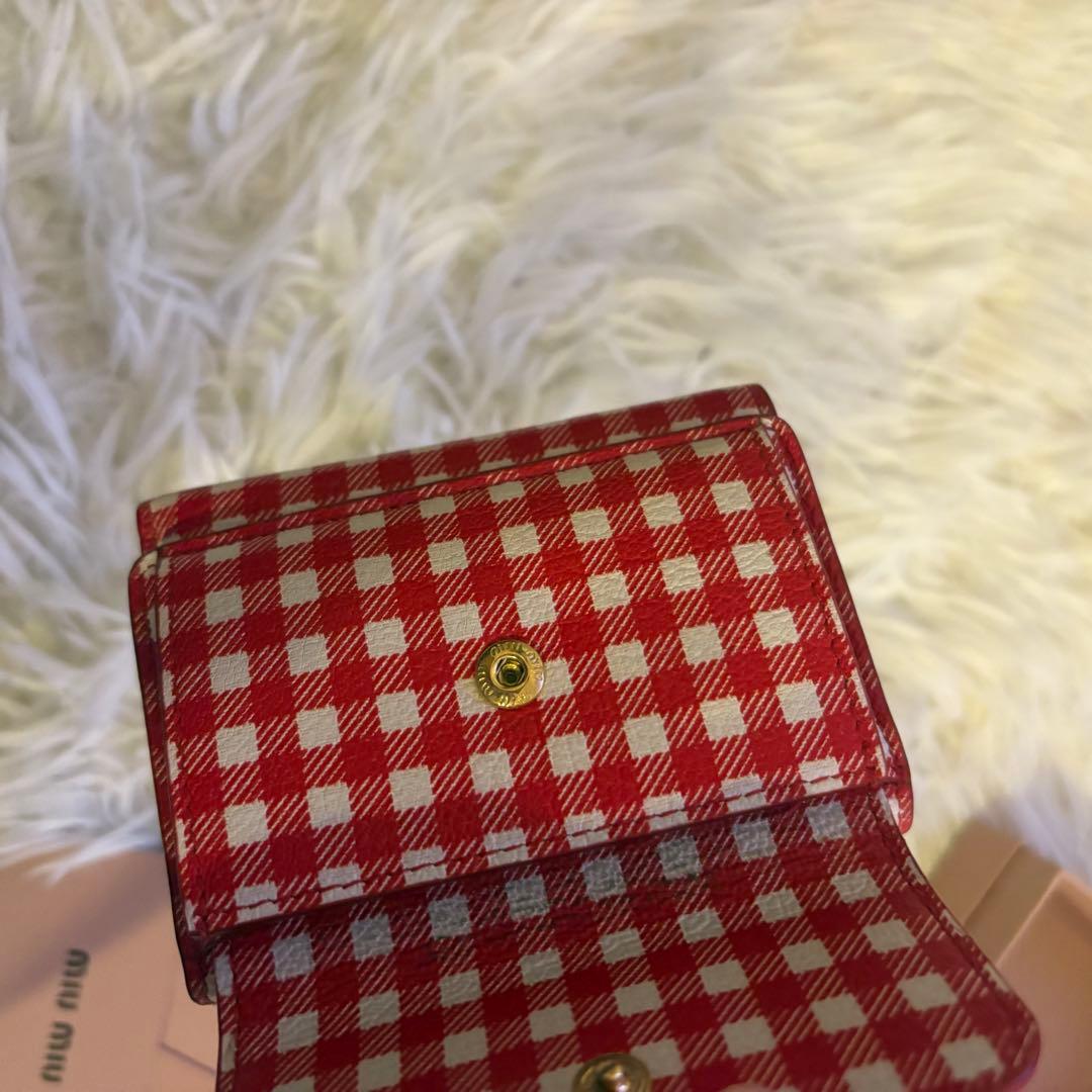 【希少】ミュウミュウ 三つ折財布 ギンガムチェック レッド