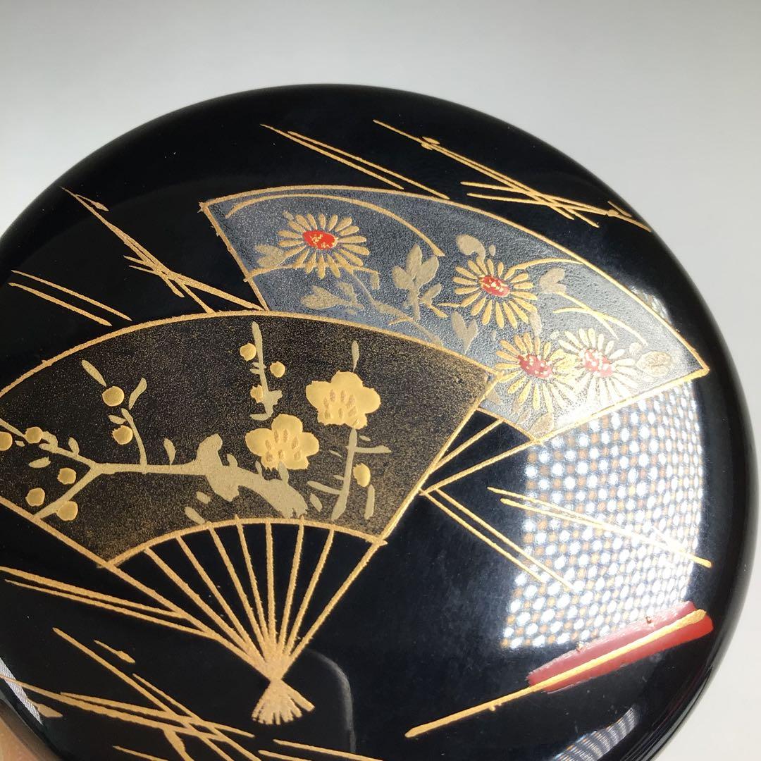 Ｐ８０６　棗　『荒井喜峰作』『黒漆塗』『扇面蒔絵』『利休棗』　共箱　茶道具