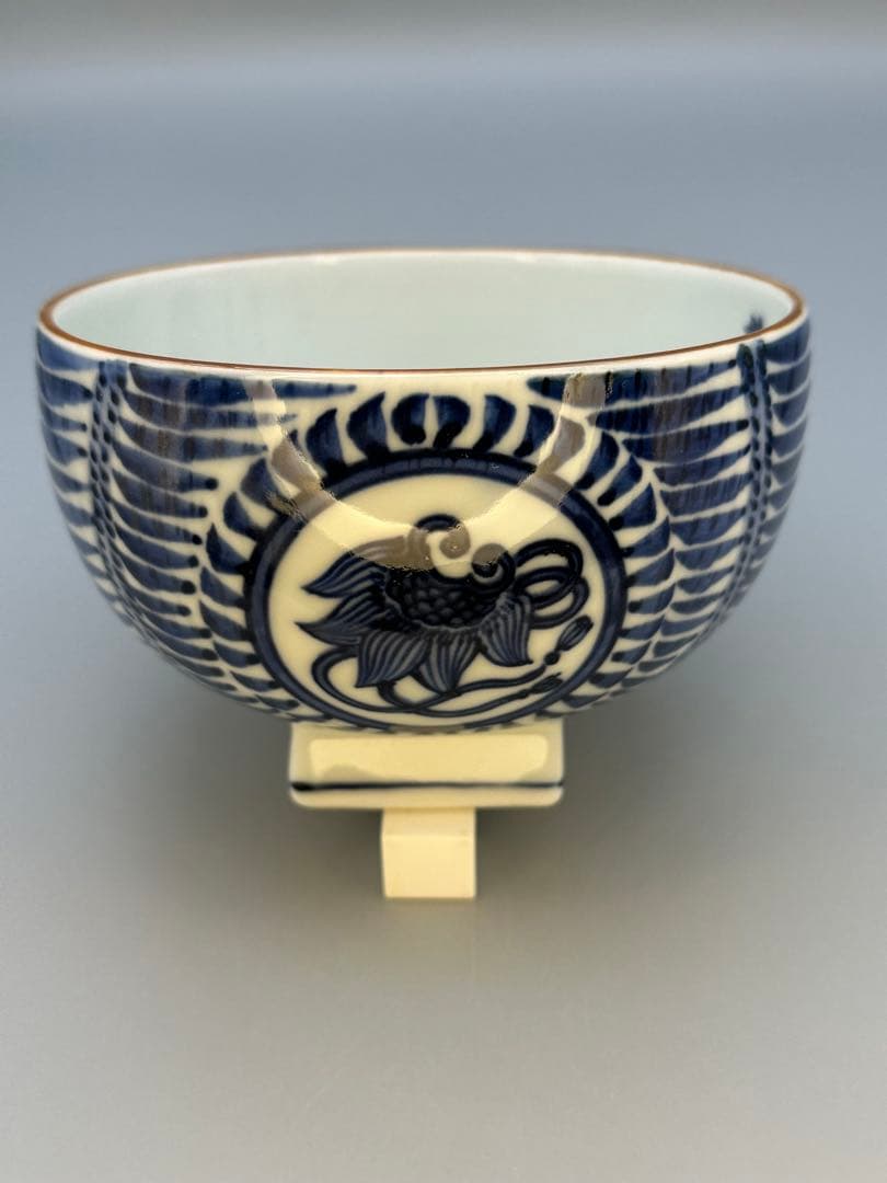 茶道具　茶碗　林淡幽　染付俵形