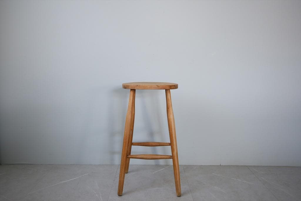 英国アンティーク木製スツール/丸椅子イス/踏み台/腰掛け/飾り棚(92-107)