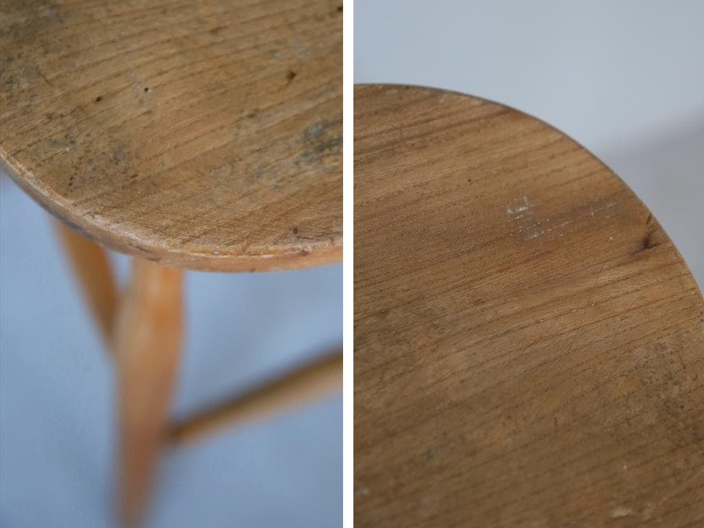 英国アンティーク木製スツール/丸椅子イス/踏み台/腰掛け/飾り棚(92-107)