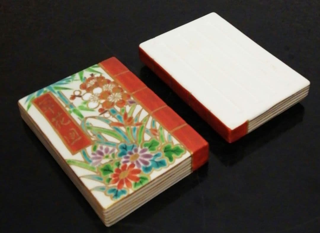 手塚桐鳳作　仁清写　和本　草花図　香合　共箱　共布　茶道具