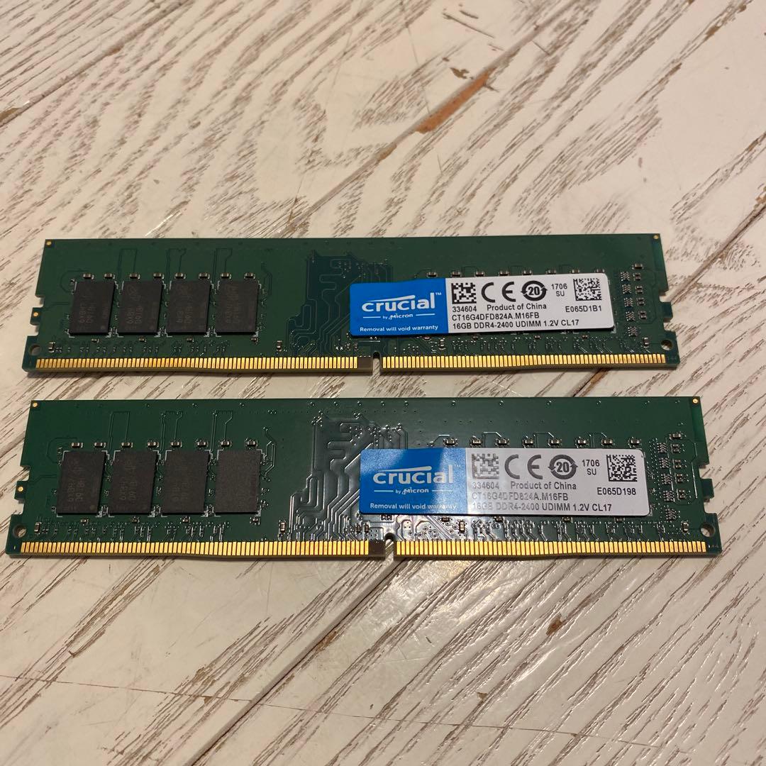 Crucial DDR4 16GB 2400MHz メモリ×2 32GB