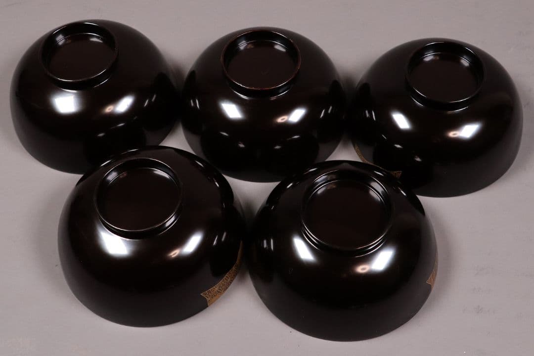 天然木漆塗 小紋伝統柄 蒔絵椀 五客 木箱入 黒塗 木製漆器 汁椀【CL65】