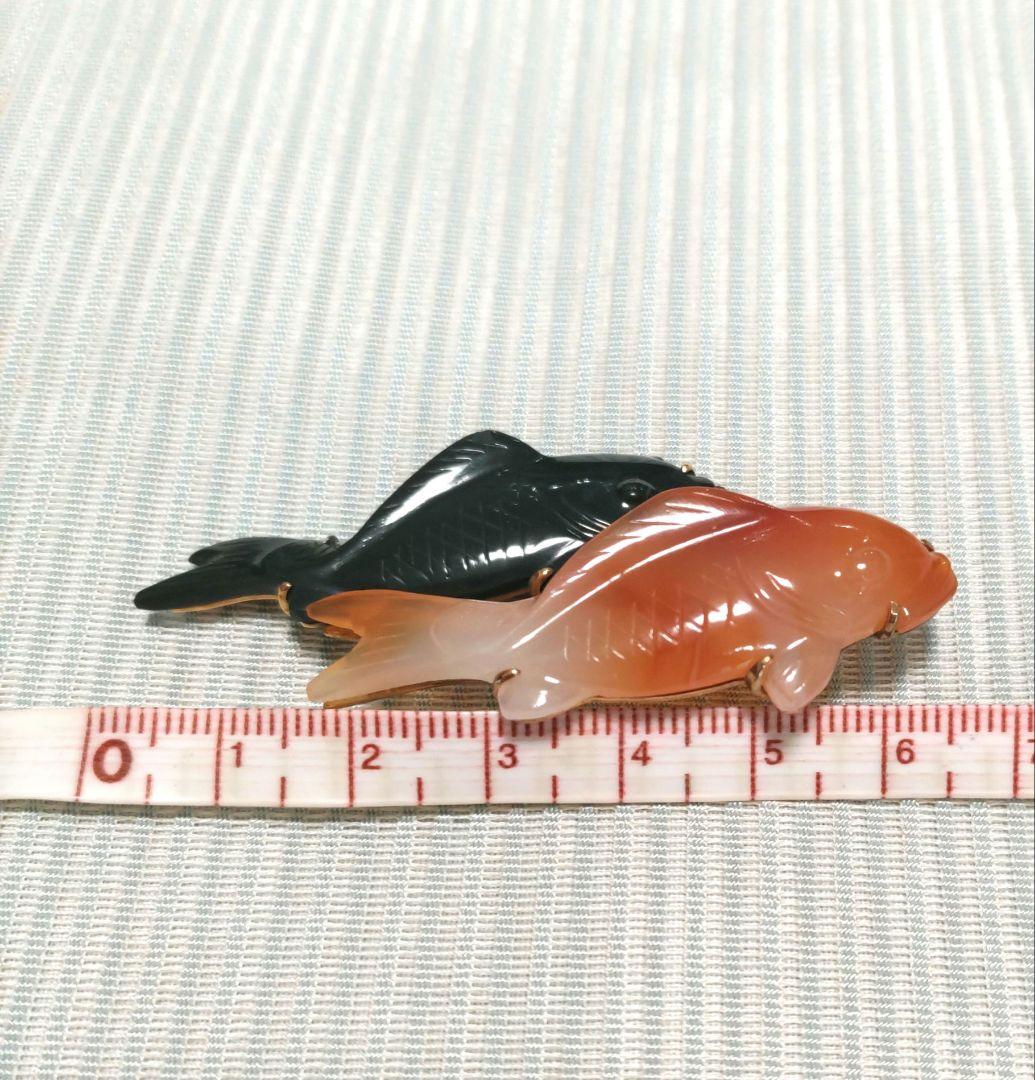 鯉　ブローチ　金属　天然石　K18