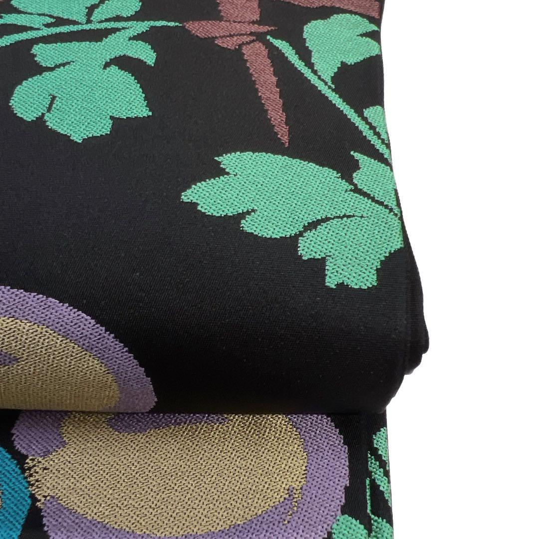 白綾苑大庭　開き名古屋　饅頭菊　垣　黒地　着物　103a d