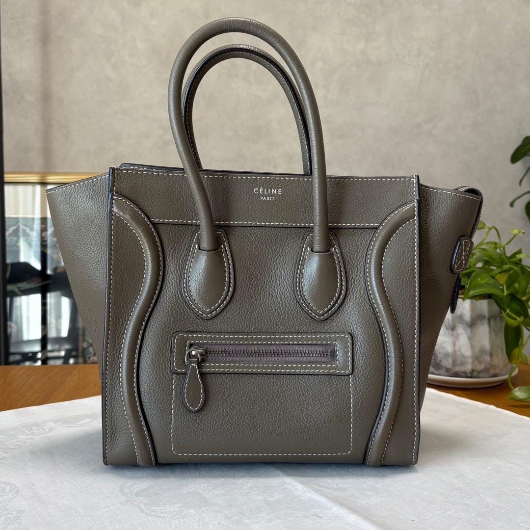 CELINE セリーヌ ラゲージ マイクロショッパー レザー グレージュ スリ