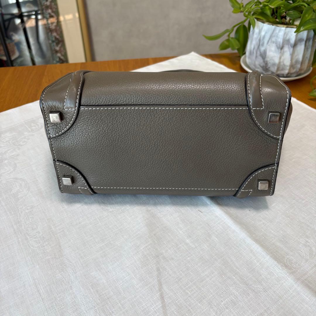 CELINE セリーヌ ラゲージ マイクロショッパー レザー グレージュ スリ