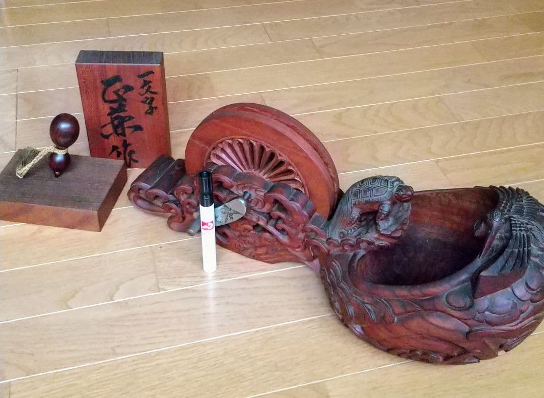 一文字正兼作　【墨壺】 鶴 亀　アンティーク