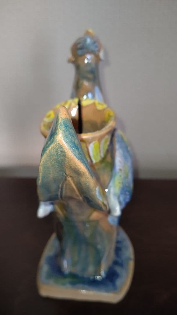 ペルシャ風　三彩　鳥型燭台　芳炎作　一念窯　陶器 キャンドルスタンド 日本