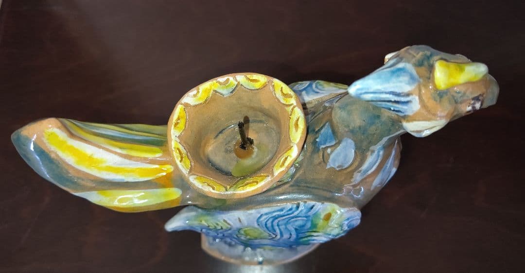 ペルシャ風　三彩　鳥型燭台　芳炎作　一念窯　陶器 キャンドルスタンド 日本