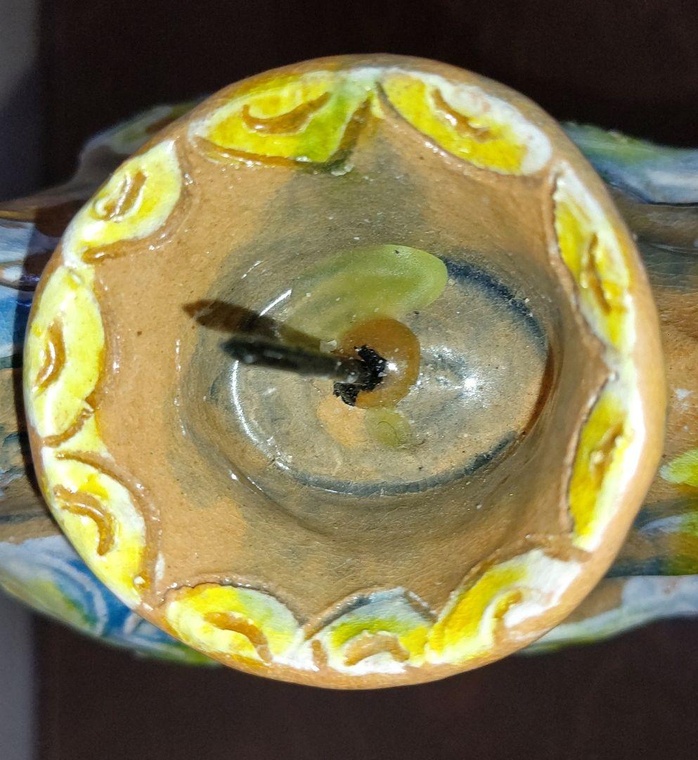 ペルシャ風　三彩　鳥型燭台　芳炎作　一念窯　陶器 キャンドルスタンド 日本