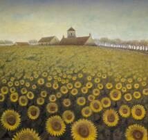 【真作】絵画　元村平　油彩　向日葵　静かな詩情漂う一枚　静寂と郷愁　W135