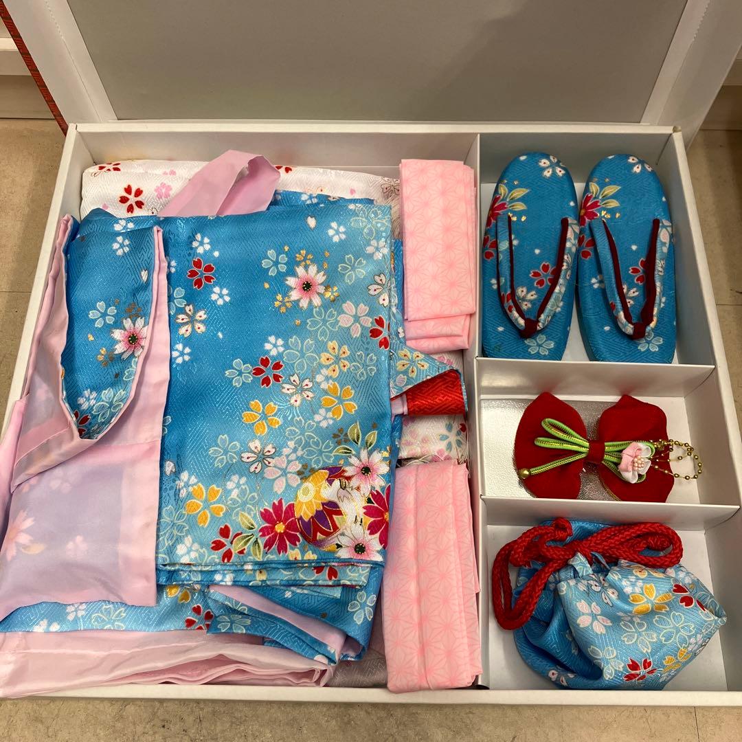 【美品】 七五三 子供 着物 衣裳 5歳 水色 セット